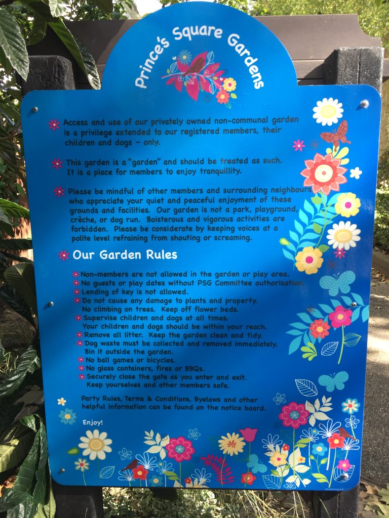 Garden Rules Prince's Square Gardens